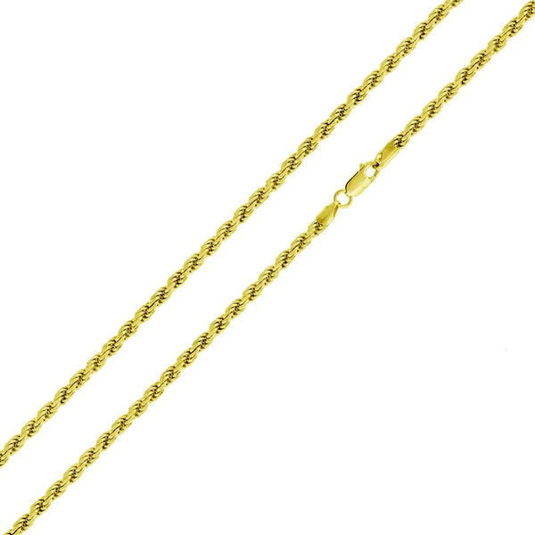 Women's 925 Sterling Silver - Gold 3mm Diamond Cut Rope Chain